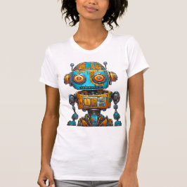 COMICBOOK STIL ROBOT GULD BLUE BIG ÖGON FRIENDLY T SHIRT
