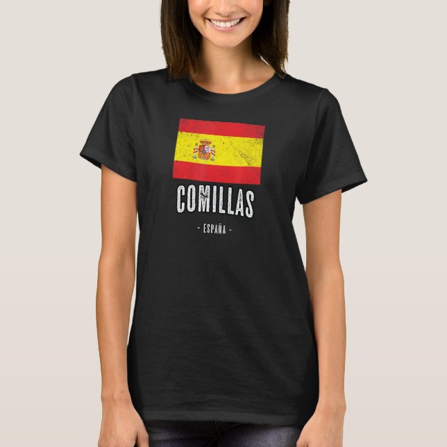 Comillas Spain Es Flagga City Bandera Ropa T Shirt (Framsida)
