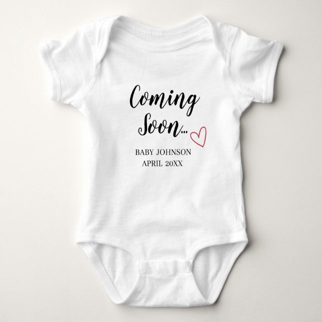 Coming Soon New Baby Announcement Baby Bodysuit T Shirt (Framsida)