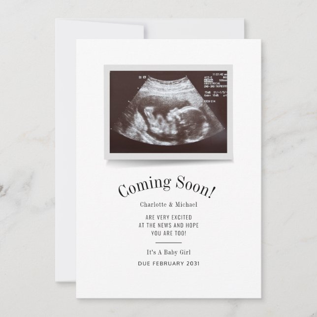 Coming Soon Ultrasound Photo Scan Baby Reveal Meddelande (Framsida)