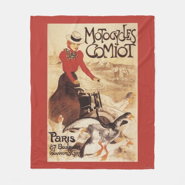 Comiot Motocycles kvinna och gässPromoaffisch Fleecefilt (Framsidan)