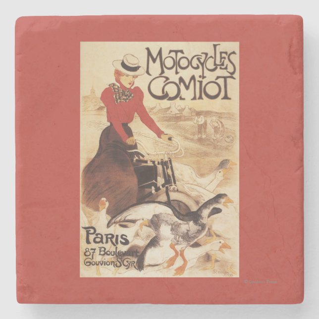 Comiot Motocycles kvinna och gässPromoaffisch Stenunderlägg (Framsidan)