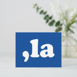 Comma La kamala uttalunciation typography blue Vykort