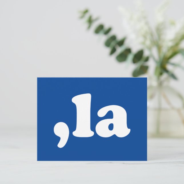 Comma La kamala uttalunciation typography blue Vykort (Stående Fram)