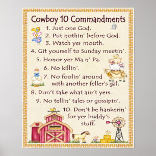 Commandments för Cowboy 10 - lantgårdroligt (sned Poster