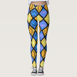 Commedia dell'Arte Harlequin Blue & Guld Leggings