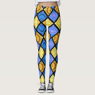 Commedia dell'Arte Harlequin Blue & Guld Leggings