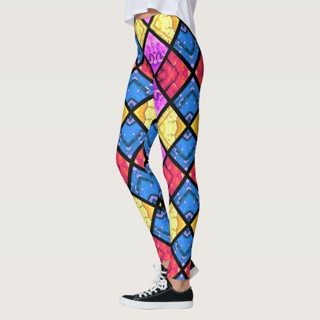 Commedia dell'Arte Harlequin Red Guld Blue Rosa Leggings (Vänster)