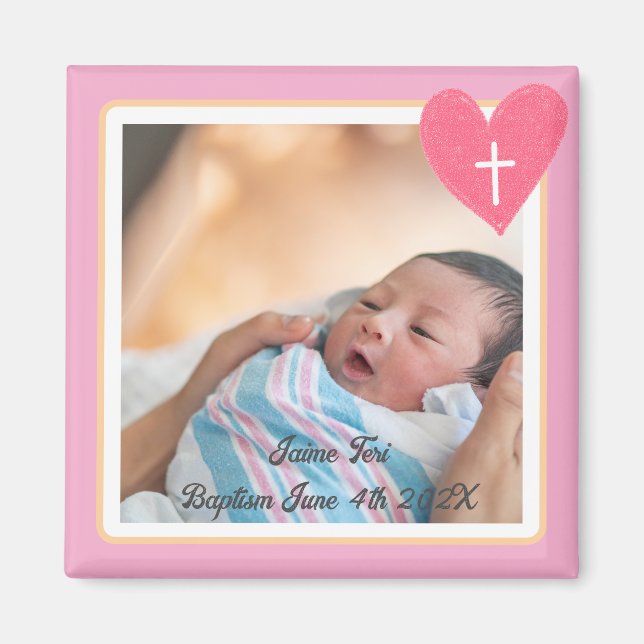 Commemorative Baptism Magnet - Christianity - Pink (Framsidan)