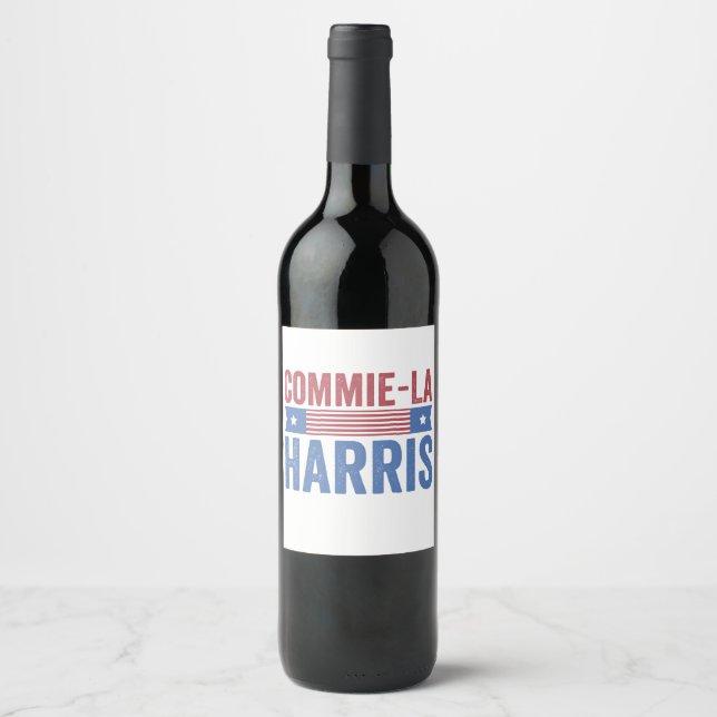 Commie-La Harris 2024 Funny Anti Kamala Harris Vinflaska Etikett (Framsida)