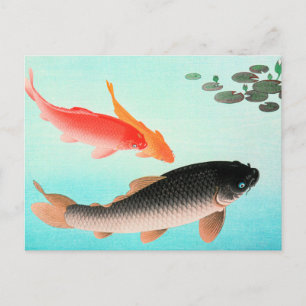 Common and Golden Carp, bra art av Ohara Koson Vykort