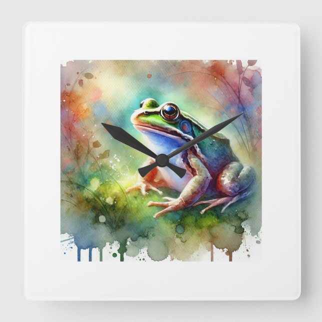 Common frog 131024AREF112 - Watercolor Fyrkantig Klocka (Framsida)