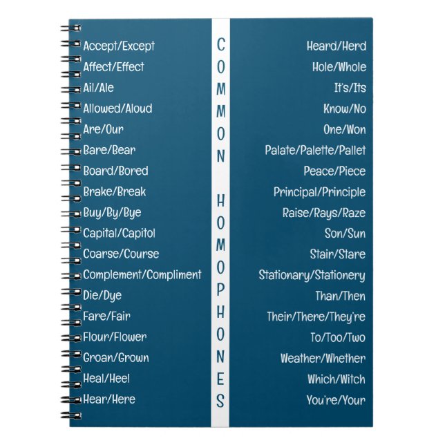 Common Homophones English Stavelling Reference Gui Anteckningsbok (Framsidan)
