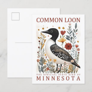 Common Loon Bird of Minnesota USA Travel Vykort