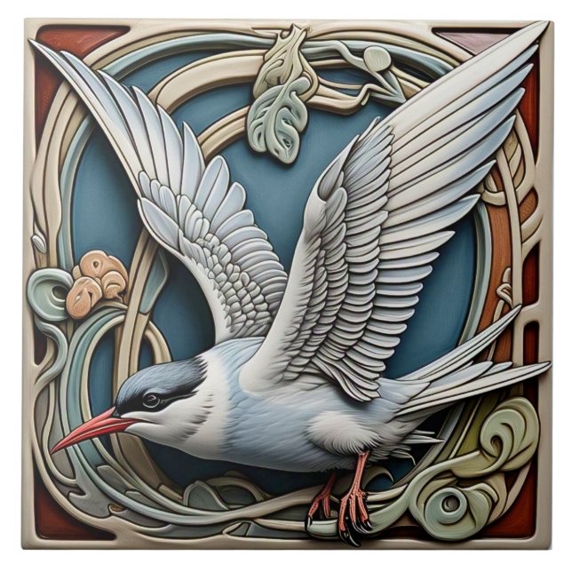 Common Tern - keramiskt plattor Art nouveau Kakelplatta (Framsidan)