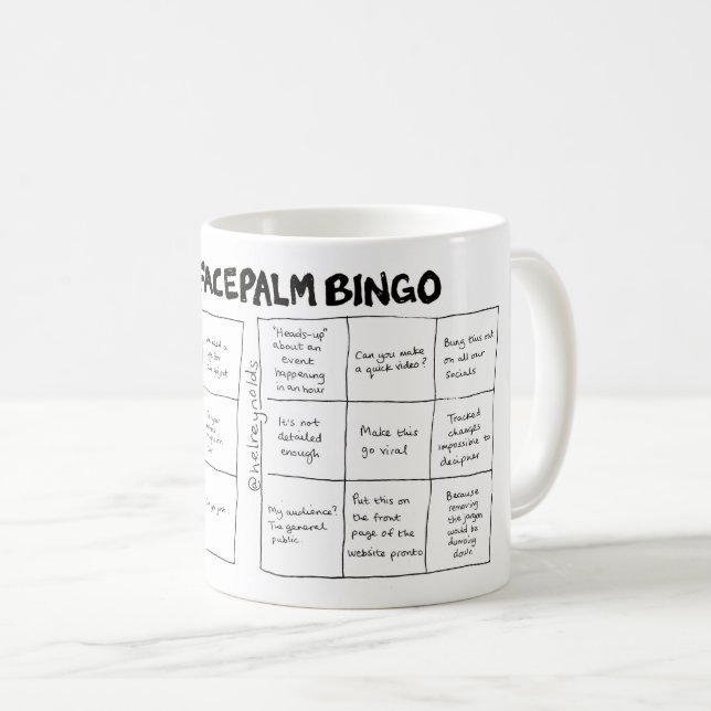 Comms Facepalm Bingo (A+B-kort) Kaffemugg (Framsida höger)