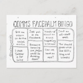 Comms Facepalm Bingo Round 1 vycard Vykort