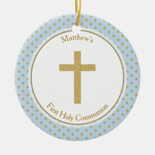 Communion Blue med Guld Polka dots Julgransprydnad Keramik