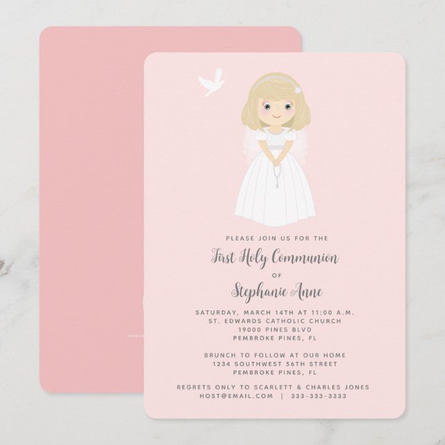 Communion Dove Blonde Girl Inbjudningar (Fram/baksida)