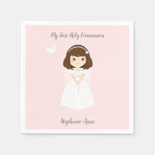 Communion Dove Brunette Girl Pappersservett