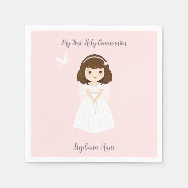 Communion Dove Brunette Girl Pappersservett (Framsidan)