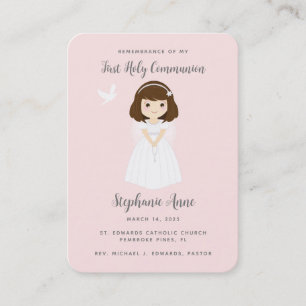 Communion Dove Brunette Girl Prayer Visitkort