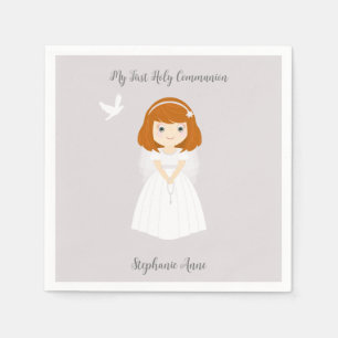 Communion Dove Rödhårig Girl Girl Pappersservett