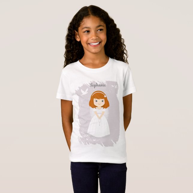 Communion Dove Rödhårig Girl Girl T Shirt (Hel framsida)