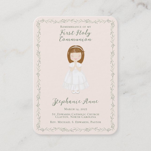 Communion Girl Praying Prayer Card Visitkort (Framsida)