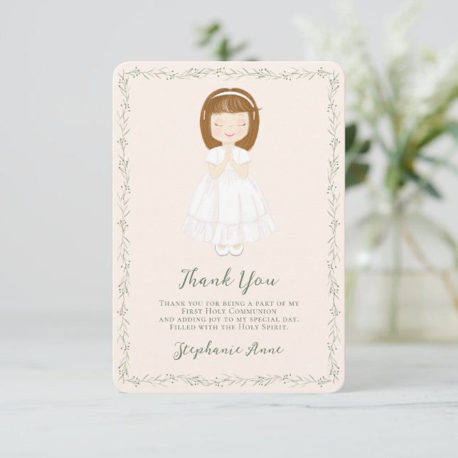 Communion Girl Praying Tack Inbjudningar (Stående Fram)