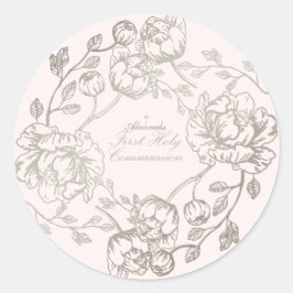 Communion Guld Blommigt Sticker Runt Klistermärke