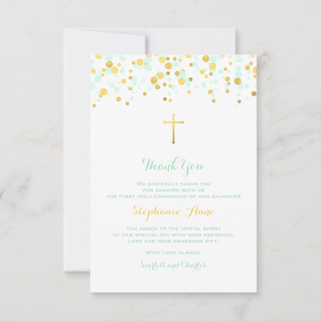 Communion Mint och Guld Confetti Inbjudningar (Framsida)
