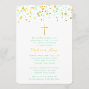 Communion Mint och Guld Confetti Inbjudningar