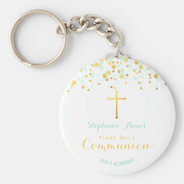Communion Mint och Guld Confetti Nyckelring (Framsidan)