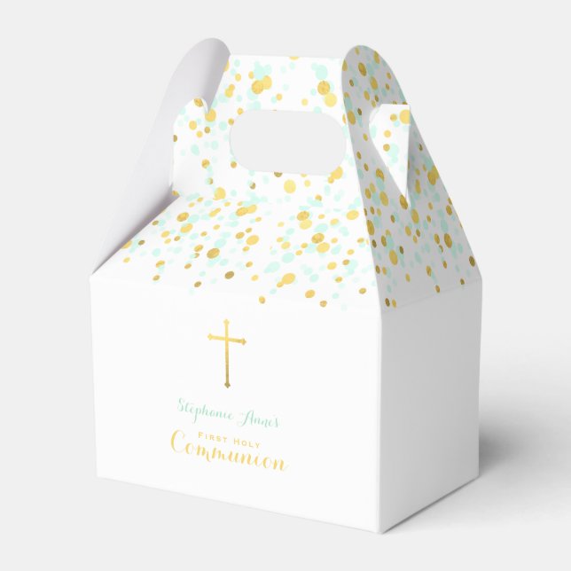 Communion Mint och Guld Confetti Presentaskar (Framsidan Sidan)
