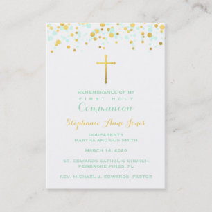 Communion Mint och Guld confetti Visitkort