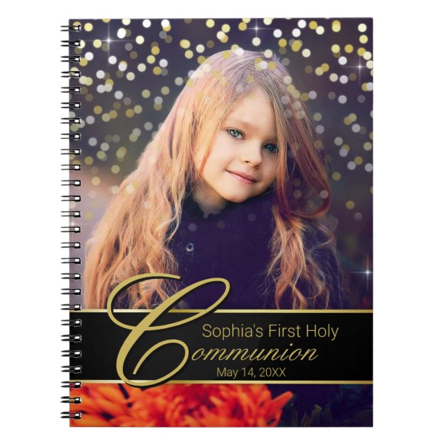 Communion Photo Elegant Guld Typography Glitter Anteckningsbok (Framsidan)