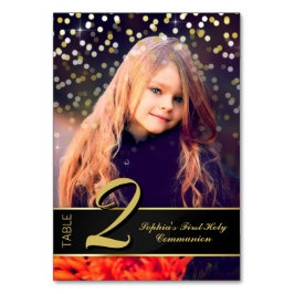 Communion Photo Elegant Guld Typography Glitter Bordsnummer