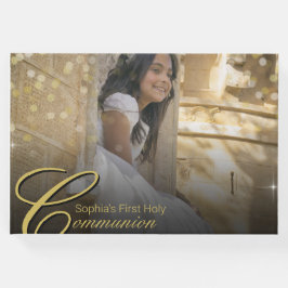 Communion Photo Elegant Guld Typography Glitter Gästböcker