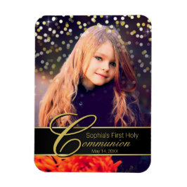Communion Photo Elegant Guld Typography Glitter Magnet