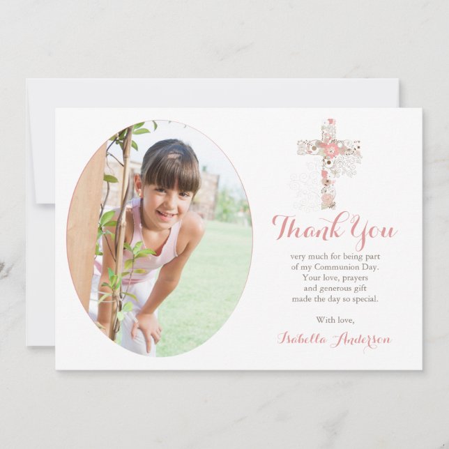 Communion Photo white Blommigt Kor Girl Tack Kort (Framsida)