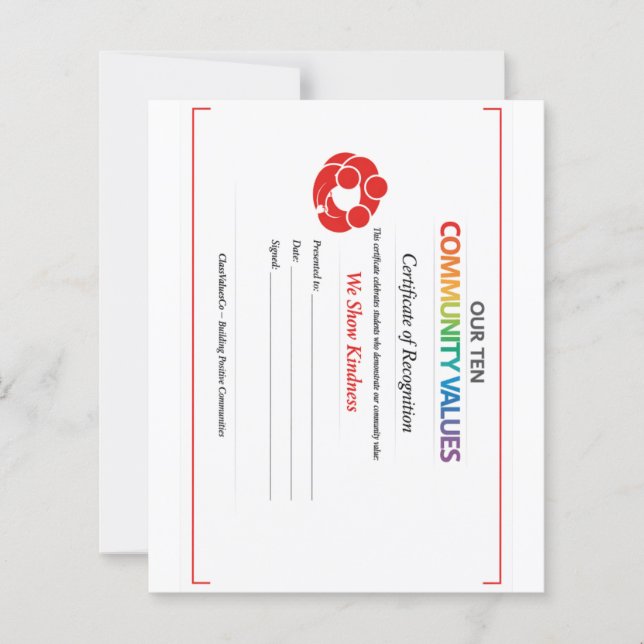 Community Kindness-certifikat 4,5x5 pappersark  (Framsida)