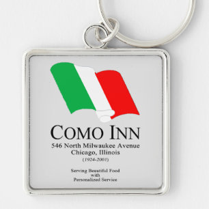 Como Inn Italy Restaurant, Chicago, IL Fyrkantig Silverfärgad Nyckelring