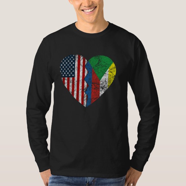 Comoran American Flaggor Heart United Stater Comor T Shirt (Framsida)