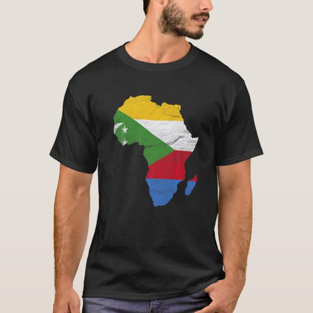 Comoros Flagga Afrika Continent Silhouette Gift fo T Shirt (Framsida)
