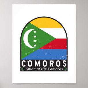 Comoros Flagga Emblem Distress Vintage Poster