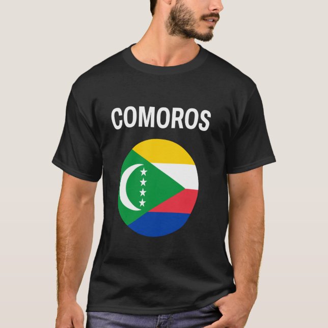 Comoros Flagga Modern T Shirt (Framsida)