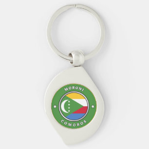 Comoros Flagga Swirl Silverfärgad Nyckelring