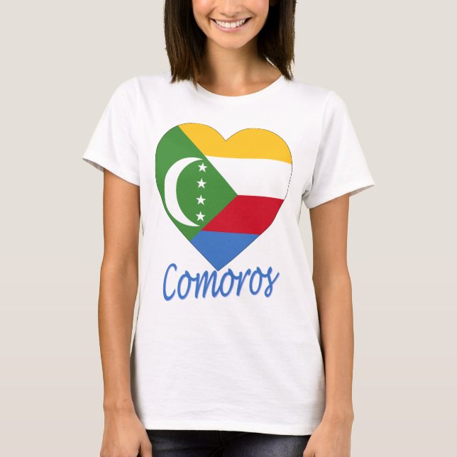 Comoros flaggahjärta tee shirt (Framsida)