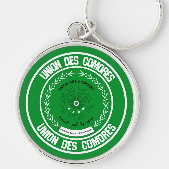 Comoros Round Emblem Rund Silverfärgad Nyckelring (Framsidan)